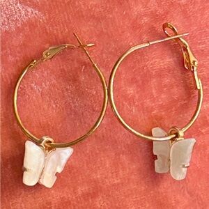 Gold Butterfly Hoop Earrings